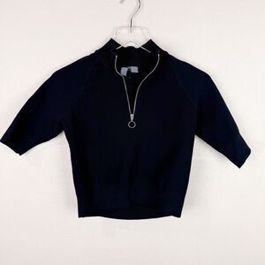 Sweaty Betty Crop Black Zip Short Sleeve Blouse Athletic Top Medium